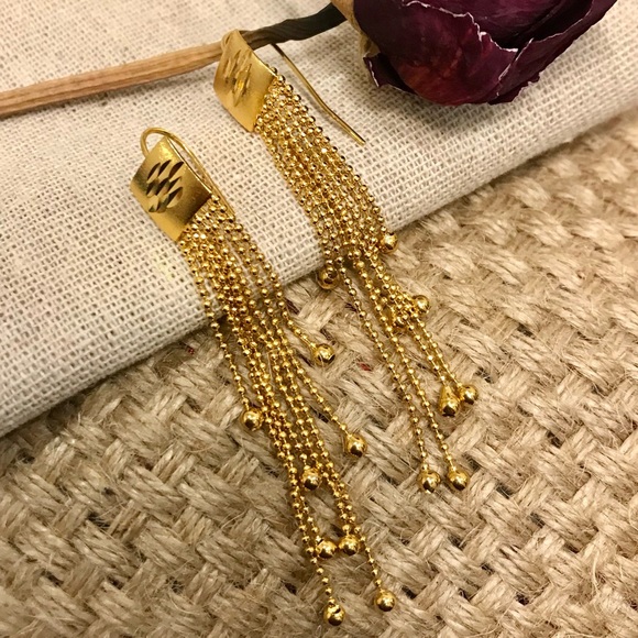 Dangle and Drop Earrings, Gold Tassel Earrings, Hanging Earrings Wedding Jewelry - Picture 2 of 6